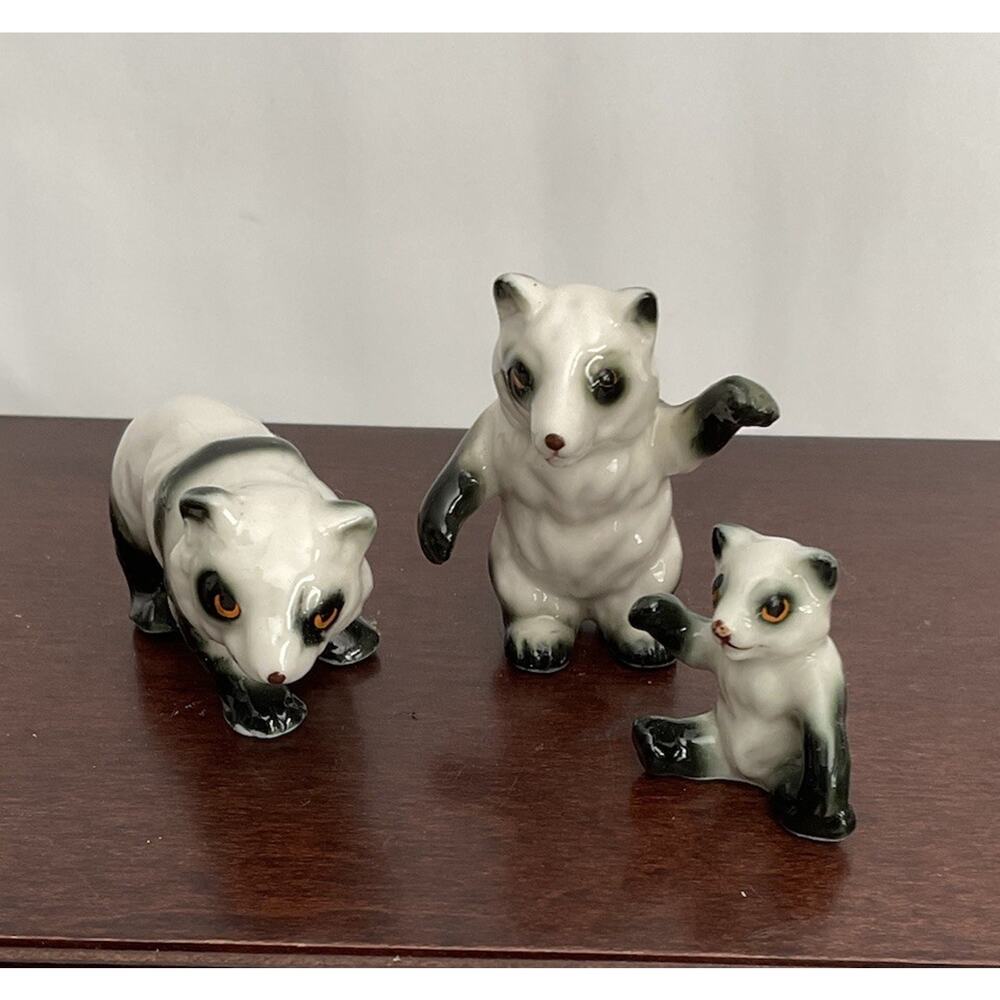 Vintage Miniature Panda Bears Set Of 3 Figurines